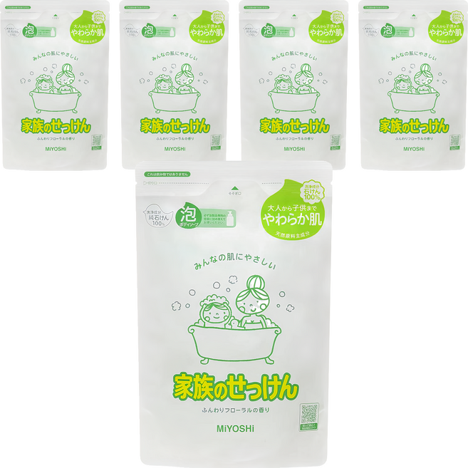 MIYOSHI 玉之肌 家族石鹼 沐浴慕斯 補充包 550ml 大人小孩皆可用 天然原料成分 芙蘿拉花香, 5包