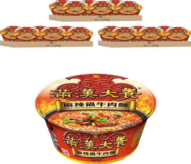 統一 滿漢大餐 麻辣鍋牛肉麵 204g, 18入