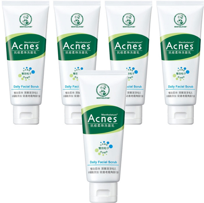 MENTHOLATUM 曼秀雷敦 台灣公司貨 Acnes 抗痘柔珠洗面乳, 5條, 100g