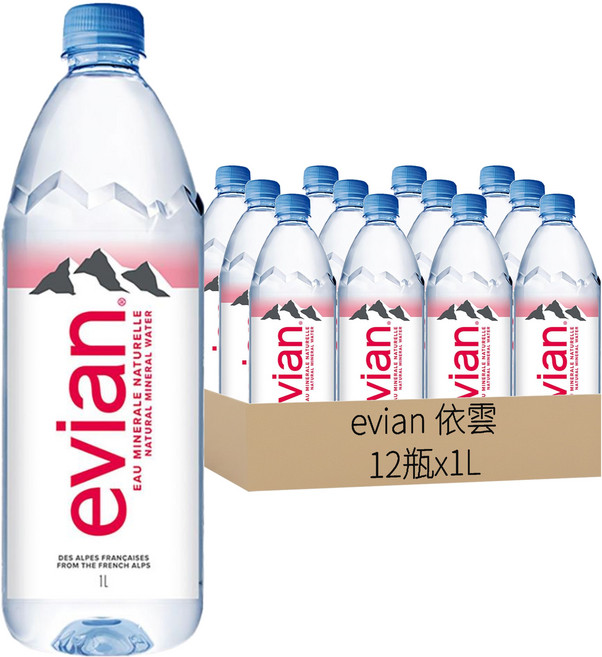 evian 依雲 台灣公司貨 天然礦泉水, 1L, 12瓶