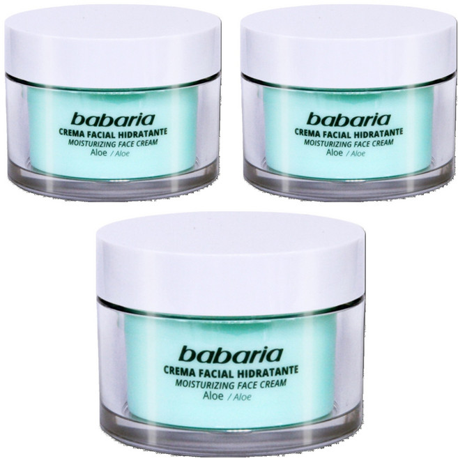 babaria 24小時蘆薈保濕面霜 50ml 長效保濕、舒緩修復、男女通用, 3罐