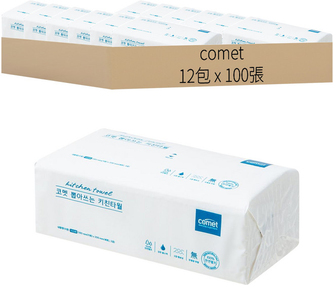 comet 抽取式廚房紙巾, 100入, 12包