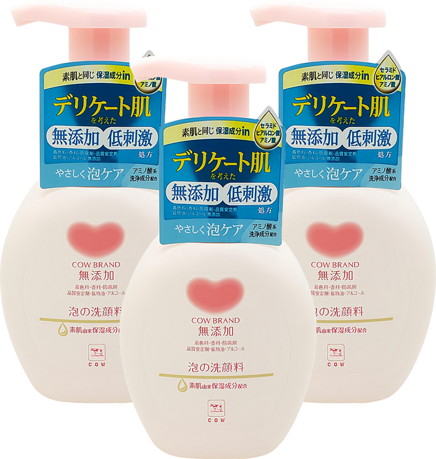 COW STYLE 牛乳石鹼 無添加溫和滋潤泡沫洗面乳, 160ml, 3瓶