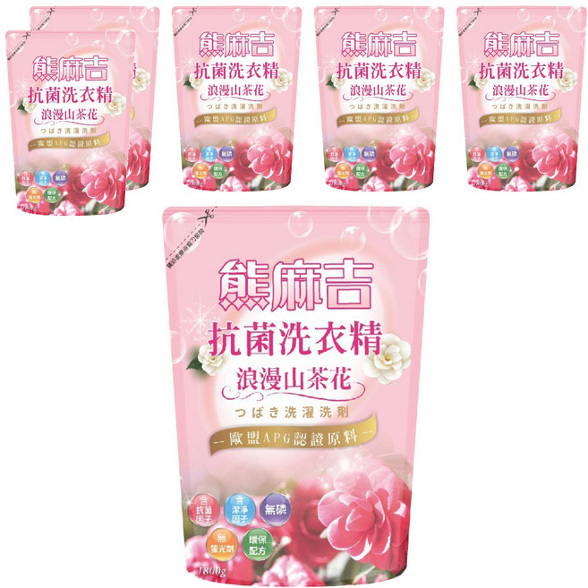 熊麻吉 抗菌洗衣精 補充包 浪漫山茶花, 1.8kg, 6包