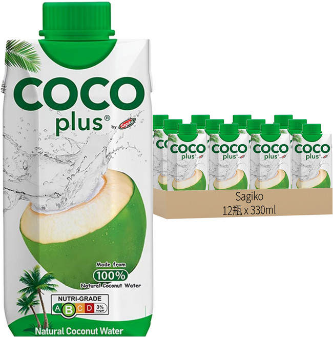 Sagiko Cocoplus 100%純椰子水, 330ml, 12瓶