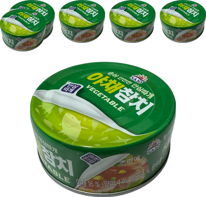SAJO 鰹魚罐 蔬菜風味 綠色, 6罐, 100g