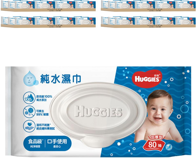 HUGGIES 好奇 純水嬰兒濕巾 加厚型, 80張, 72包