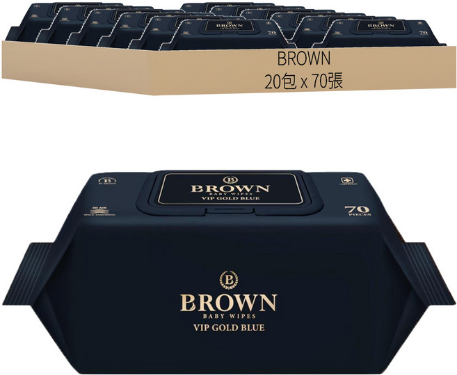 BROWN Vip Gold Blue壓紋防過敏濕紙巾, 70張, 20包