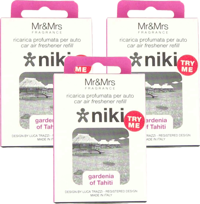 Mr&Mrs FRAGRANCE REFILL NIKI GARDENIA OF TAHITI車用香氛 補充片, 3盒, 大溪地梔子花