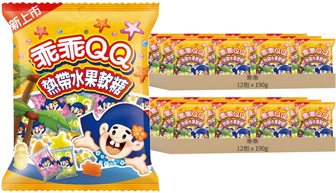 乖乖 QQ水果軟糖經濟包 熱帶水果口味, 190g, 24袋