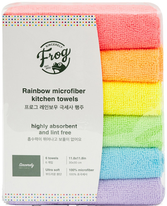 SINCERELY Frog 彩虹色系超細纖維抹布 6條, 2包