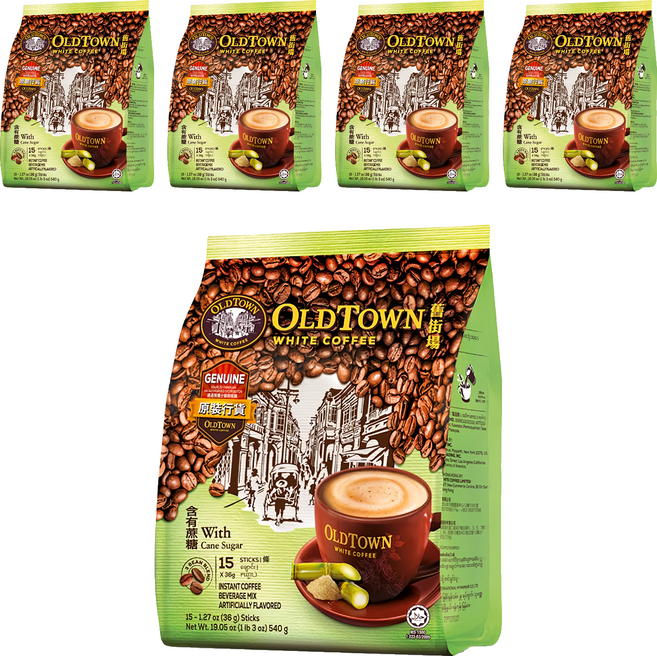 OLDTOWN WHITE COFFEE 舊街場白咖啡 3合1天然蔗糖白咖啡, 36g, 15條, 5袋