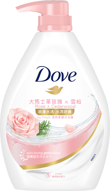 Dove 多芬 清爽柔膚沐浴露 大馬士革玫瑰 + 雪松, 900g, 1瓶
