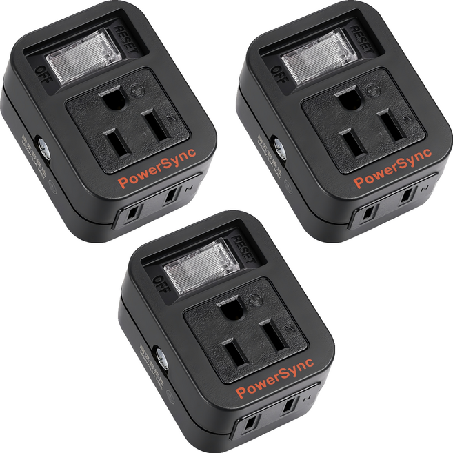 PowerSync 群加 2P+3P 1開2插防雷擊壁插 TC2M12S0, 黑色, 3個, 5.8cm