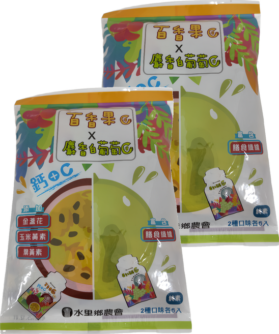 水里鄉農會 蒟蒻果凍 百香果 + 麝香白葡萄 12個, 216g, 2包