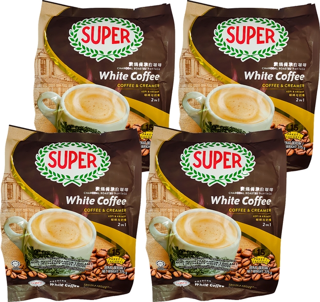 馬來西亞 SUPER 南洋風味炭燒白咖啡 二合一 咖啡和奶精, 25g, 15入, 4包