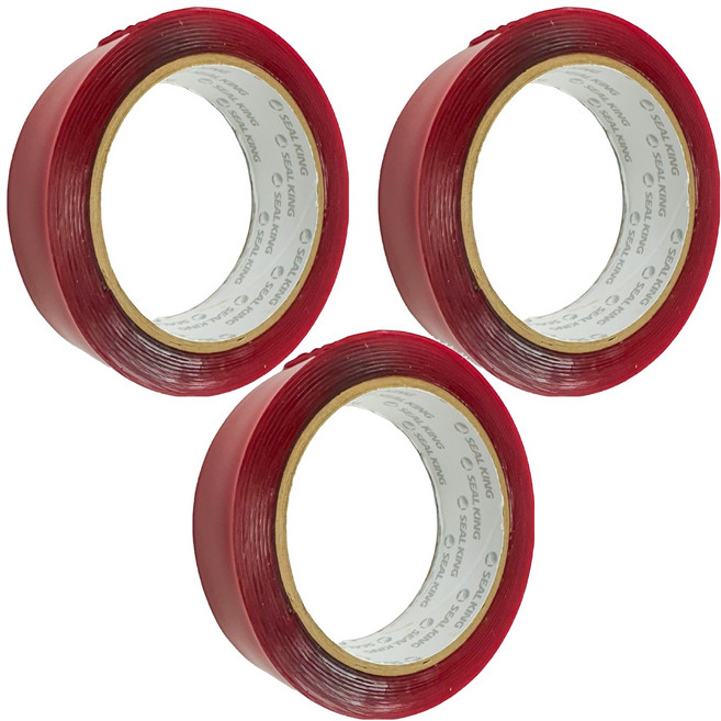 CLEAN 克林 易利黏 超黏透明壓克力泡棉 紅膜排廢 30mm x 3m, 紅色, 3捲