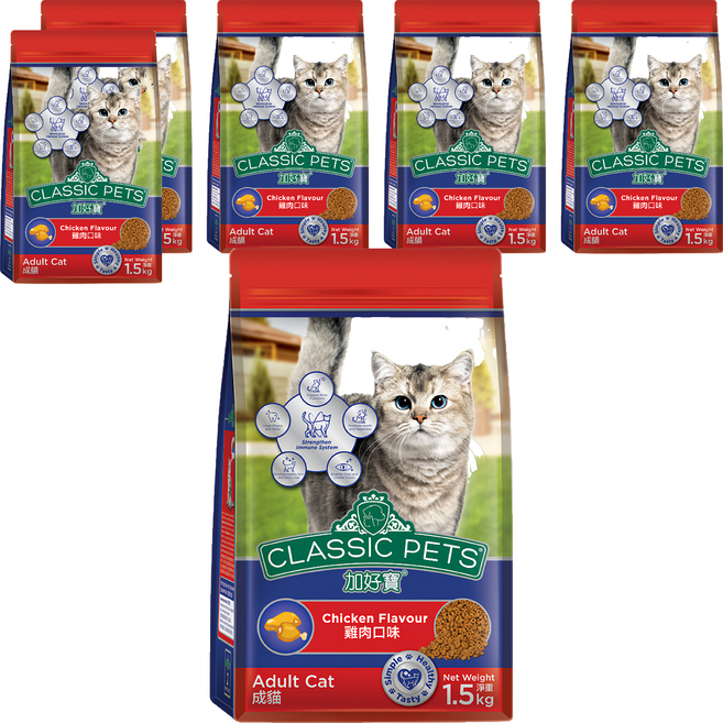 CLASSIC PETS 加好寶 成貓用 乾糧, 雞肉口味, 1.5kg, 6袋
