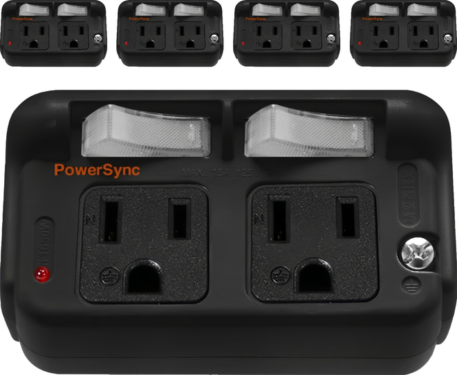 PowerSync 群加 3P 2開2插防雷擊節能壁插 TC2S0N, 黑色, 5個, 8.4cm