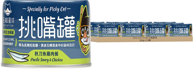 DOG CAT STAR 汪喵星球 挑嘴罐 貓咪主食餐罐, 秋刀魚雞肉, 165g, 12罐