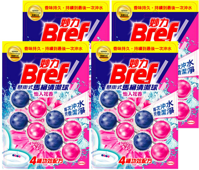 Bref 妙力 台灣公司貨 懸掛式馬桶清潔球 怡人花香 2入, 100g, 4組