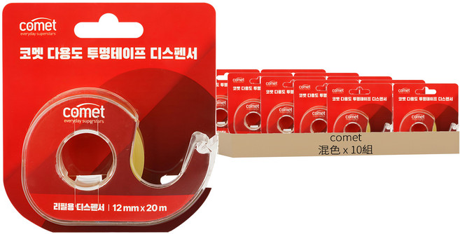 comet 多用途透明膠帶膠台組, 10組, 紅色 + 透明