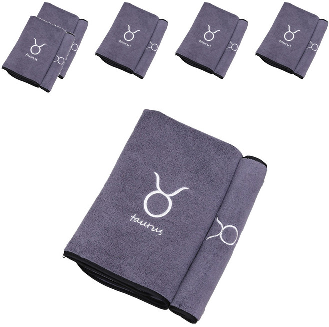 愛北鼻 珊瑚絨星座浴巾毛巾 80%滌綸 75 x 35cm, 金牛座 深灰色, 6條