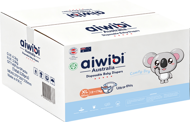 aiwibi 愛薇彼 清新乾爽黏貼型紙尿褲 12~17kg, XL, 120片