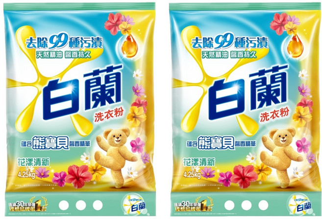 白蘭 蘊含熊寶貝 馨香精華洗衣粉 花漾清新, 4.25kg, 2包