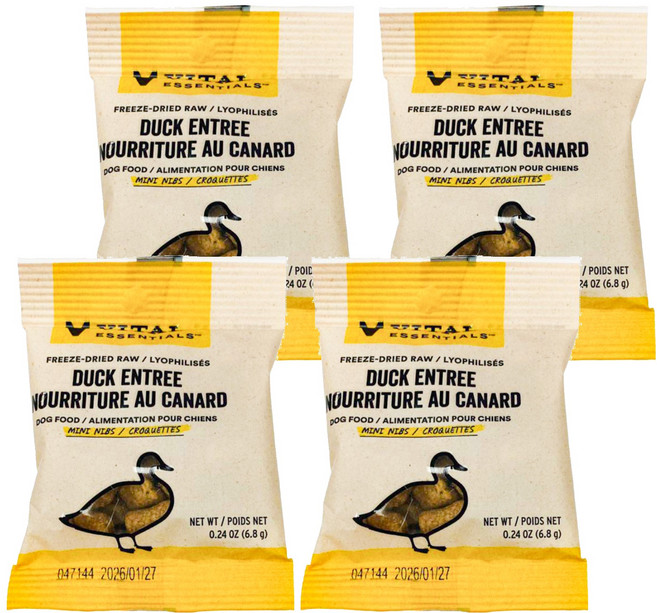 VITAL ESSENTIALS VE唯一 凍乾鮮肉犬用生食餐 試吃包 0.24oz, 鴨肉小顆粒, 6.8g, 4包