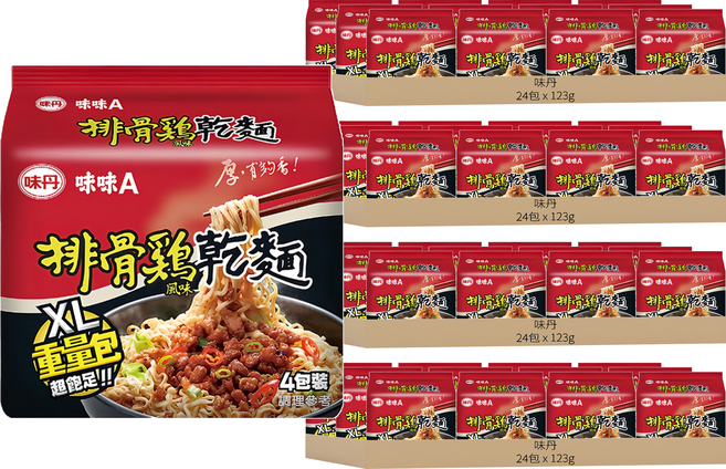 味丹 味味A 排骨鷄風味乾麵 XL重量包 123g, 96包