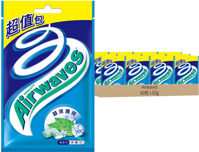 Airwaves 超涼無糖口香糖 超涼薄荷口味, 62g, 60包