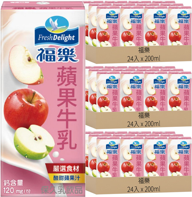 福樂 蘋果調味乳, 200ml, 72入