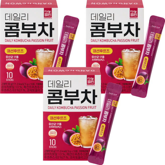 Danongwon 乳酸菌康普茶 百香果, 10包, 5g, 3盒