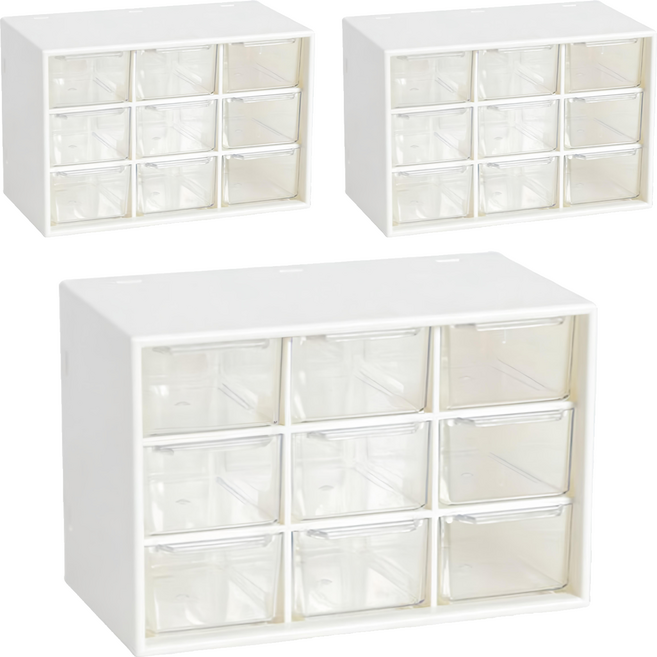 BangJiaShi 幫家適 九宮格透明抽屜收納盒, 透明色, 3個