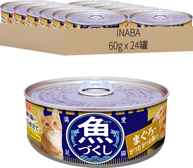 INABA 魚盛貓罐頭 IM-374, 鮪魚 + 鰹魚 + 柴魚片, 60g, 24罐