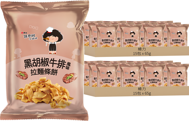維力 張君雅小妹妹 黑胡椒牛排風味拉麵條餅, 65g, 30包
