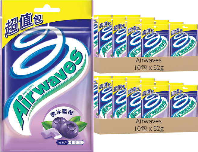 Airwaves 超涼無糖口香糖 微冰藍莓口味, 20包, 62g