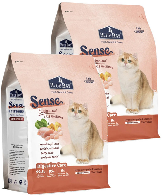 BLUE BAY 倍力 Sense 全齡貓 全護低敏 貓飼料 田野雞, 腸胃保健, 1.5kg, 2袋