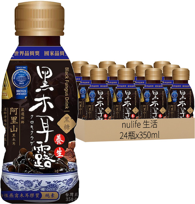 nulife 生活 新優植養生黑木耳露 黑糖, 350ml, 24瓶