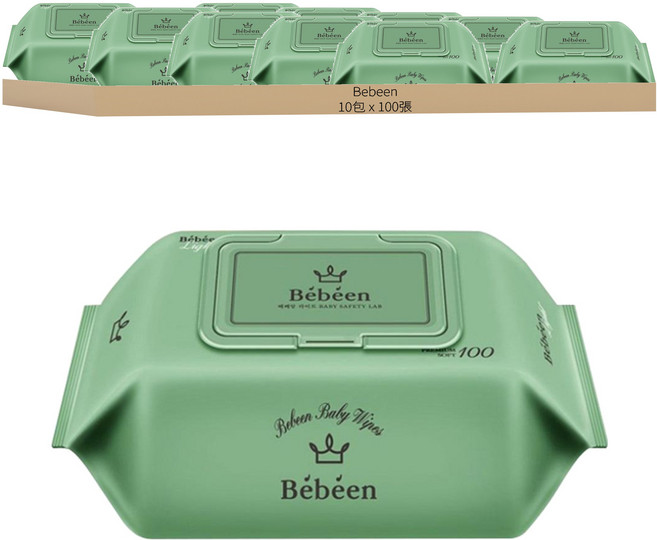 Bebeen Light Baby 掀蓋式嬰兒濕巾, 100張, 10包