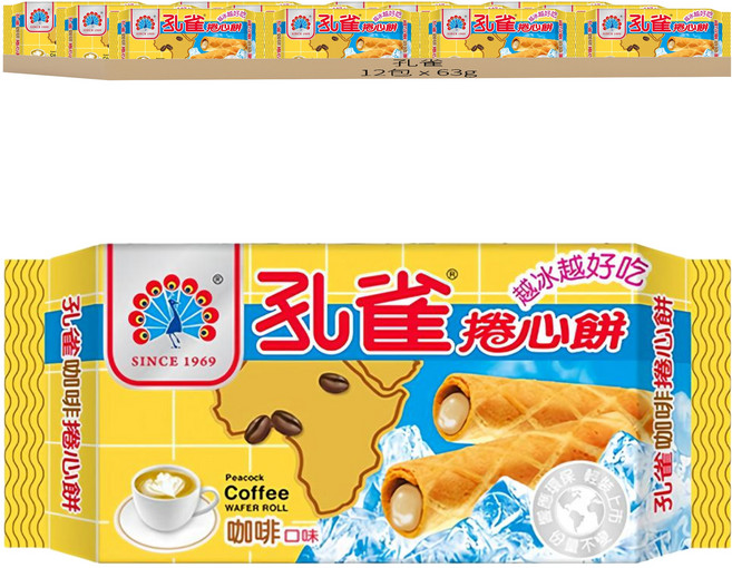 乖乖 孔雀捲心餅咖啡口味, 63g, 12包