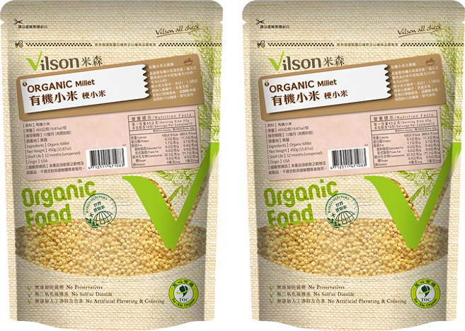 Vilson 米森有機 100%有機小米, 450g, 2包