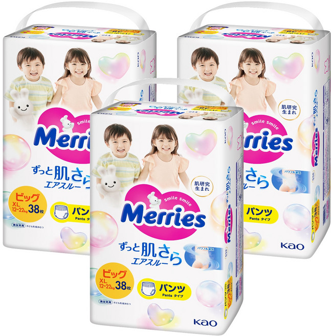 Merries 妙而舒 日本境內版 金緻柔點透氣褲型尿布 12~22kg, XL, 114片
