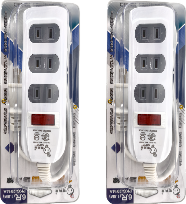 spirit 電精靈 2P延長線 1開4插 PKG-2014A, 1.8m, 白色, 2條