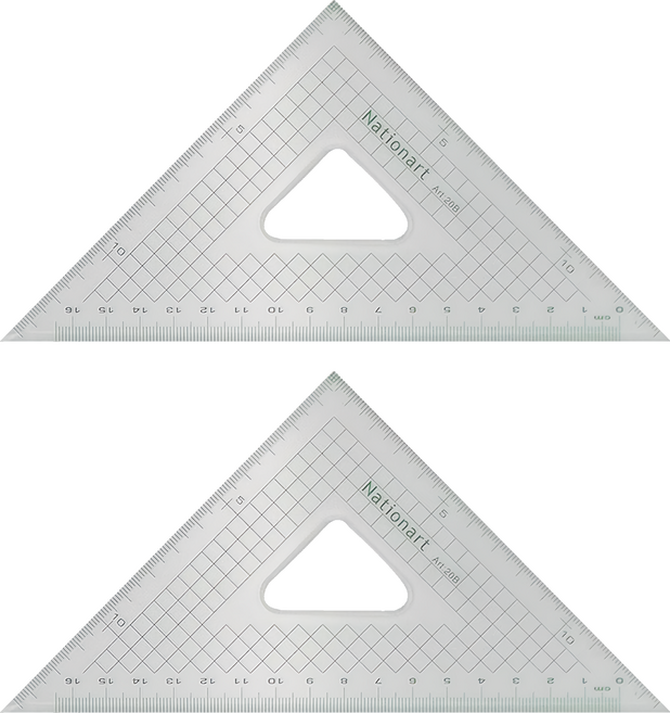 Nationart 方眼切割三角板 T05-CT20B 20cm(45-45度), 透明色, 2個