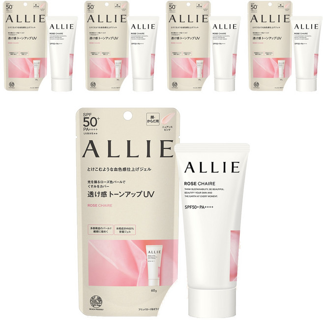Kanebo 佳麗寶 ALLIE 台灣公司貨 持采亮化UV防曬水凝乳 SPF50+ PA++++ 薔肌玫香, 60g, 5個