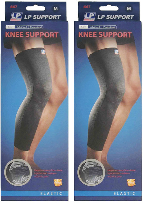 LP SUPPORT 運動防護系列 高效伸縮全腿式膝護套 667, 黑色, 2個