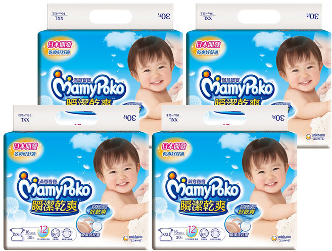 MamyPoko 滿意寶寶 瞬潔乾爽黏貼型尿布 16kg+, XXL, 120片