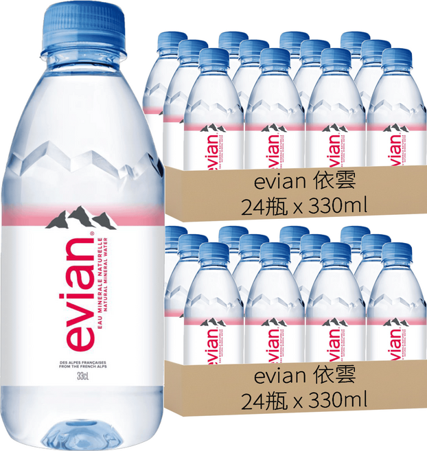 evian 依雲 台灣公司貨 天然礦泉水, 330ml, 48瓶